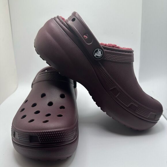 CROCS CLASSIC PLATFORM LINED CLOG MAROON WOMENS 8 - NEW - Picture 6 of 7